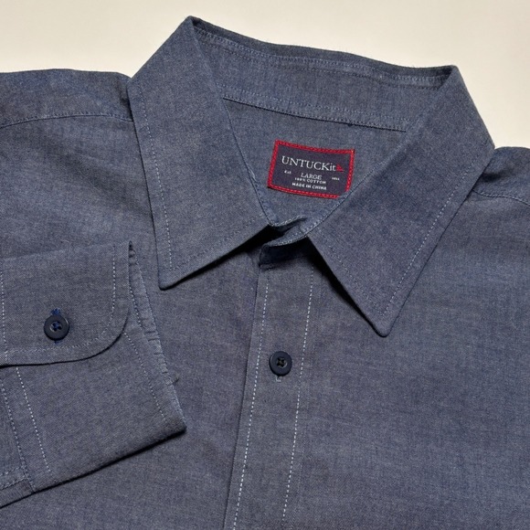 UNTUCKit Other - UNTUCKit Chambray Blue Cotton Men's L Long Sleeve Button Down Shirt Casual